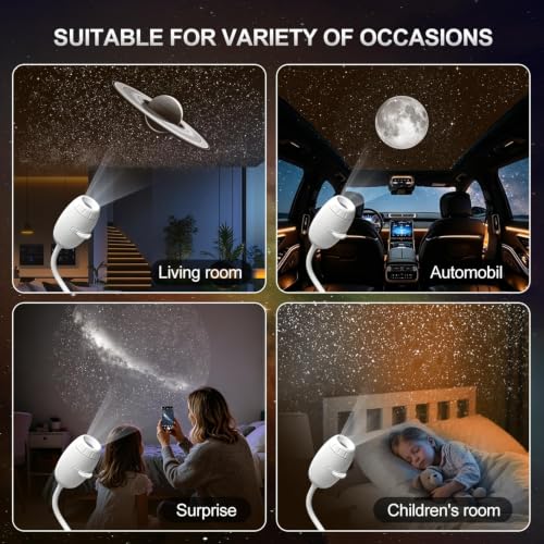 2 in 1 USB Galaxy Star Projector Light with 3 Projection Films,Adjustable Focus,Ambient Night Lights for Room/Car Roof, 360° Adjustable Car Interior Atmosphere Projection Lamp
