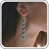 Yheakne Bohemian Long Turquoise Dangle Earrings Turquoises Bead Drop Earrings Silver Turquoise Earring Blue Natural Stone Earring Jewelry for Women