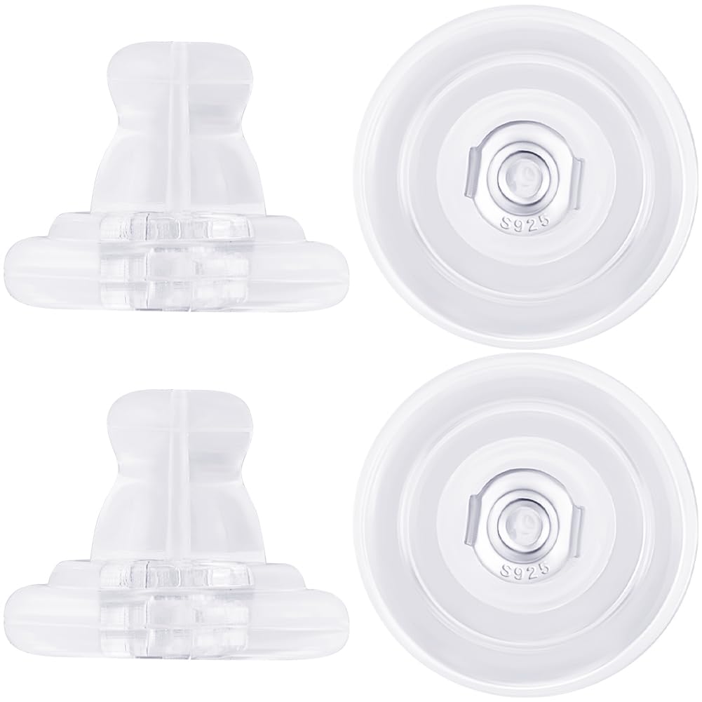 Beebeecraft 1 Box 30Pcs Silicone Ear Nuts 925 Sterling Silver Plated Earring Backs for Fish Hook Earrings