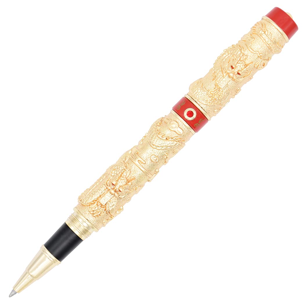 Gullor golden double dragon rollerball pen with red