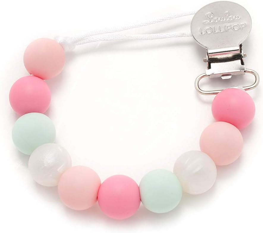 Loulou Lollipop Silicone Soothie Pacifier Clip Binky Holder for Newborn and Baby Girl and Boy - Lolli - Pink Mint