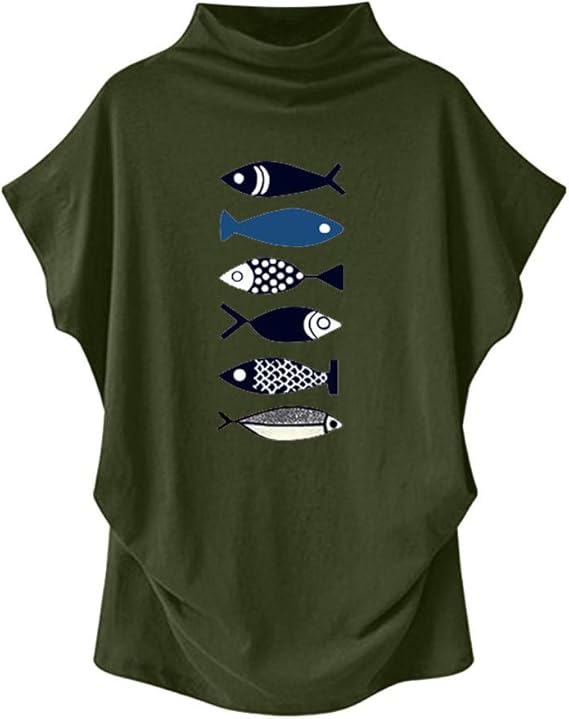 Amazon Co Jp レディース ゆったり Tシャツ Hodarey 可愛い カジュアル 魚柄 シャツ レディース 半袖 タートルネック半袖 カットソー コットン ブラウス 大きいサイズ きれいめ 森ガール 体型カバーせ おしゃれ トップス 春 夏 柔らかい 通学 通勤 腕時計