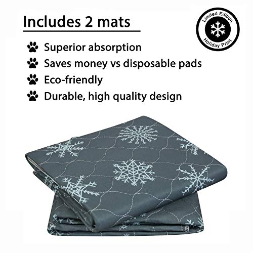 rocket & rex Washable, Puppy Pee Pads. Waterproof, Pet Training Reusable Pads. Leak-Proof and Absorbent. Limited Edition Holiday Print. (30" x 36" - 2 Pack, Snowflake)