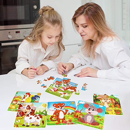 Dreampark Puzzles for Kids Ages 3-5, Wooden Jigsaw Animals Puzzles 20 Pieces Preschool Educational Learning Toys Set for Toddlers Boys and Girls (6 Pack)