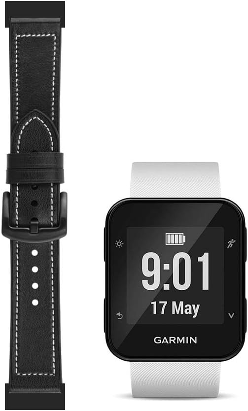 C2D JOY Compatible with forerunner 35 Strap Leather and Silicone Replacement band - Black, S/M&M/L