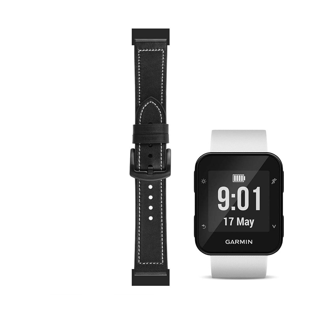 C2D JOY Compatible with forerunner 35 Strap Leather and Silicone Replacement band - Black