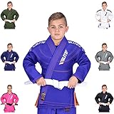 Elite Sports Ibjjf Ultra Light Bjj Brazilian Jiu Jitsu Gi For Kids with Preshrunk Fabric and Free Belt C3, Blue