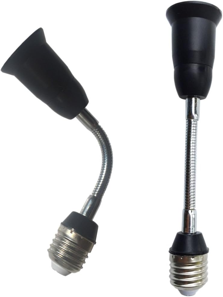 DZYDZR 2-Pack 19cm E27 to E27 Extender Flexible Gooseneck Extension E26 Lamp Holder Adapter for LED Light Bulb (Black)