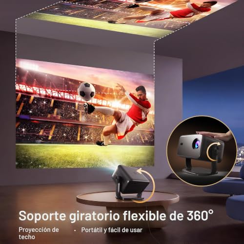 1080P Native 800 ANSI Smart Projector, Android 14, Supports 4K/8K, Air Mouse Remote Control, AI Auto Focus and Correction, WiFi 6 and BT 5.4, Hi-Res Audio, Netflix Compatible | Control Remoto Air Mouse, Enfoque y Corrección Automáticos por IA, WiFi 6 y BT 5.4, Audio Hi-Res, Compatible con Netflix