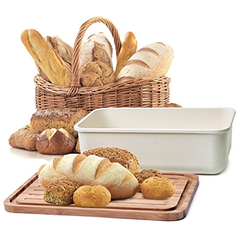 Kinwell Bread Storing Box with Bamboo Fibre Cutting Board Lid,Food