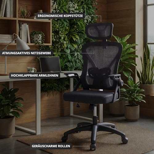 DRAIR35 - Gaming-Stuhl, hochwertiges gespanntes Netz und verstärktes Polymer, Latexsitz, gepolsterte Armlehnen, Kolbenklasse 3, drehbar, verstellbar, schwarz.