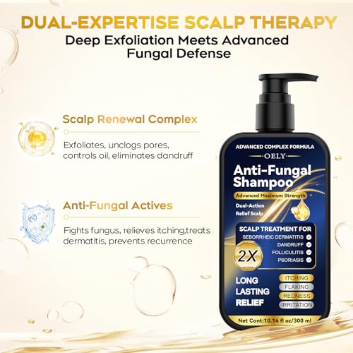 oely Enhanced Antifungal Shampoo for Seborrheic Dermatitis, Folliculitis & Scalp Psoriasis – Anti-Dandruff Shampoo for Men & Women, Relieves Itchy Dry Scalp, Sulfate & Paraben-Free, 10.1 Fl Oz-Fresh