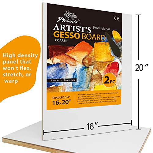 PHOENIX Gesso Wood Art Painting Panel Boards 16x20 Inch/2 Pack