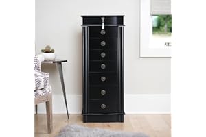 Alveare Home North Locking 7-Drawer Jewelry Armoire – Spacious Organizer with Mirror, Necklace Hooks & Anti-Tarnish Lining, Black