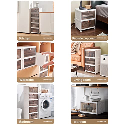 Cozyswan Stackable Boxes, Plastic Drawer Bedside Cabinet, 4-Rack Container with Wheels, Space-Saving Organizers Used for Storing Shoes, Books, Toys, Snacks, Cosmetics, Utensils