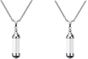 Dovewill 2 Pieces Stainless Steel Tube Glass Wish Bottle Urn Vial Charms Pendant Necklace Jewelry Gift