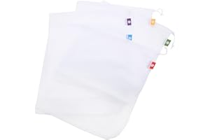 OSALADI 5pcs White Reusable Mesh Produce Bags with Drawstring for Fruits and Vegetables Eco-Friendly Grocery