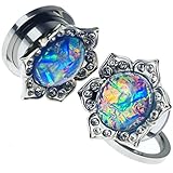 SoScene Stainless Steel Synthetic Blue Opal Center Screw Back ear gauges-ear plugs