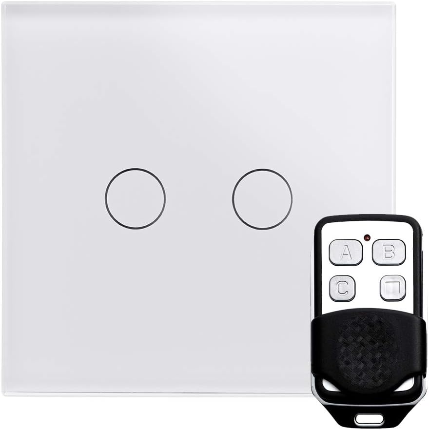 Retrotouch Stunning Innovative Designer Range 2-Gang 2-Way/ Intermediate Touch and Remote Light Switch, White Glass