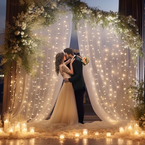 White Tulle Backdrop Curtain Lights String