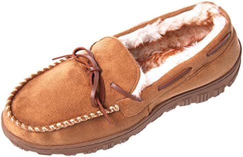 Mens Indoor Outdoor Comfortable Warm Moccasin Slippers with Non-Slip Rubber Sole Driving Loafer Slip-on Shoes for Winter