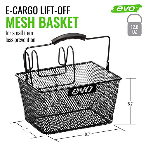 EVO E-Cargo Handlebar Bicycle Basket - Lift-Off Steel Mesh Wire Bike Basket - Black - Thumbnail 3