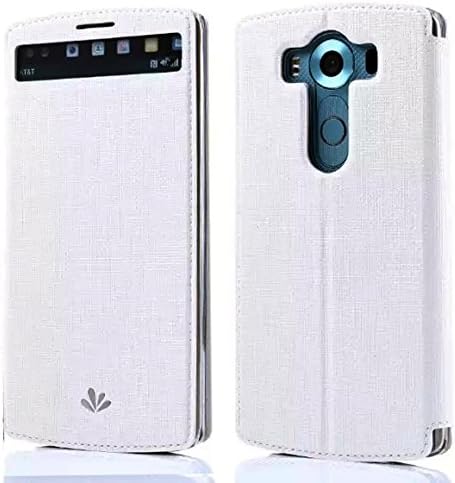 LG V10 case Premium Leather PU Flip Wallet Case with View Window Stand Kickstand Card Holder Magnetic Closure TPU bumper full cover slim Leather Case for LG V10(WHITE)