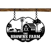 BROSS HOME Personalized Metal Farm Ranch Sign, Customized Family Last Name, Large Decor, Outdoor Art, Welcome Sign, Black, 12" - 14" - 16" - 20" - 24" - 27" - 32" - 39