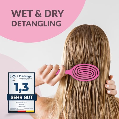 marQus Organic Hair Brush without Pulling with Unique Double Spiral Spring and More Bristles for Optimal Pressure Distribution and Care, Detangling Brush for All Hair Types, Pack of 1, Pink