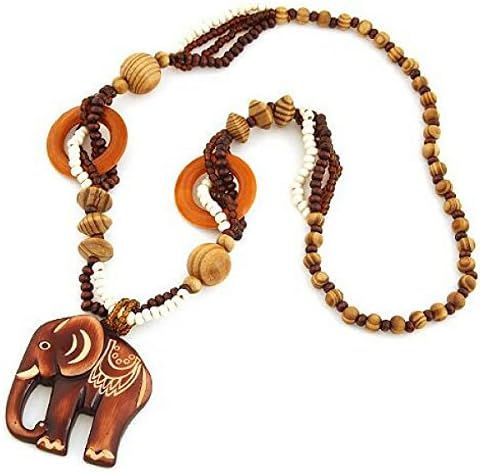 Elegant Wooden Elephant Pendant, Lucky Elephant Necklace, Wood Carved Elephant