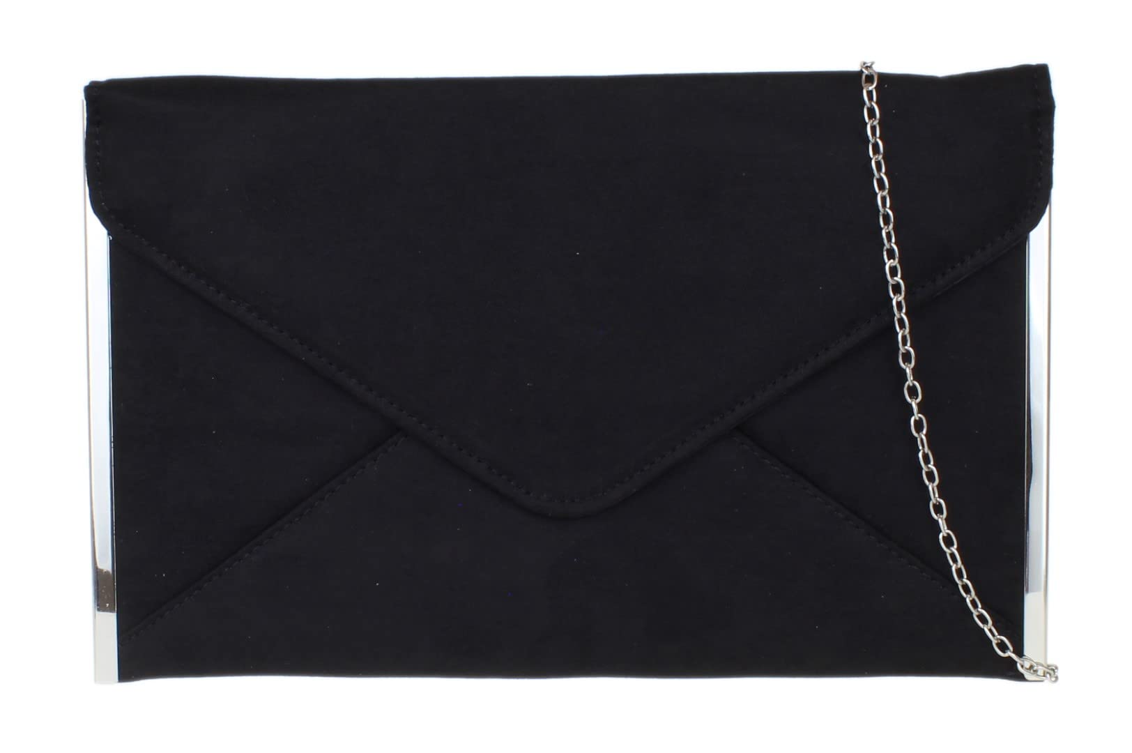 Girly Handbags Womens Faux Suede Clutch Bag Envelope Plain Sides Frame Wedding Prom - Black