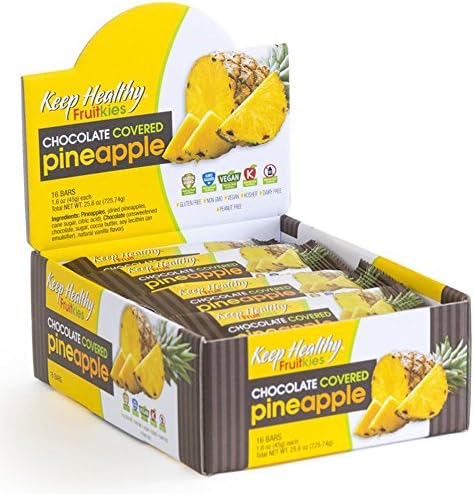 Keep Healthy Chocolate Covered Pineapple Fruit Bars | Certified Non-GMO, Vegan, Gluten Free, Kosher | 1.6-Ounce 16 Bars per Box