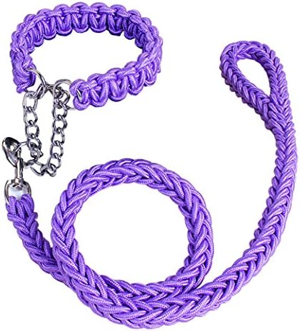 AooToo Pet Adjustable Nylon Dog Rope Slip Training Walking Leash And Pet Collar And Traction Rope Solid Hardware Best for Medium Or Large Dogs(Purple, L)