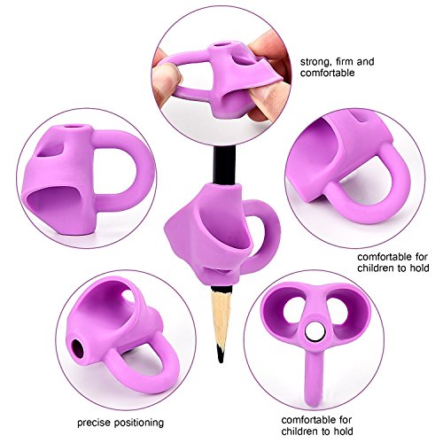 Bomach Pencil Writing Grips Tools Silicone Pen Grip Holder Training Kit Soft Handwriting Aid Posture Correction Utensils for Kids Comfortable Ergonomic Writing Upgraded Version (6 PCS)