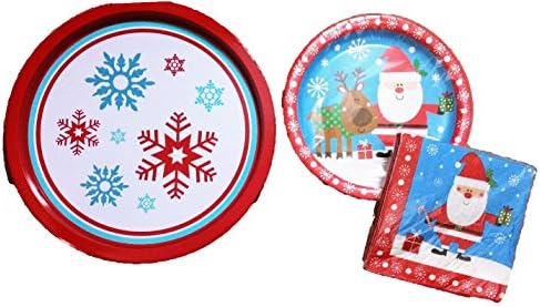Winter Snowflake Dessert Party Supplies For 18 Guests - Bundle Set Includes: One Tin Serving Tray, 18 Paper Plates And 20 Paper Napkins