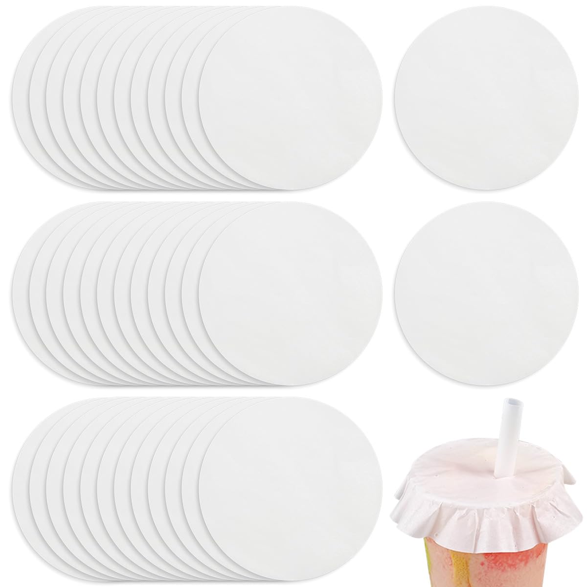 FERCAISH Pack of 100 Disposable Milk Tea, Leak-Proof Paper, Coffee Cups, Sealing Paper, Milk Tea Cups, White Sealing Paper, for Milk, Tea, Coffee, Tea Cups (Diameter 13 cm)