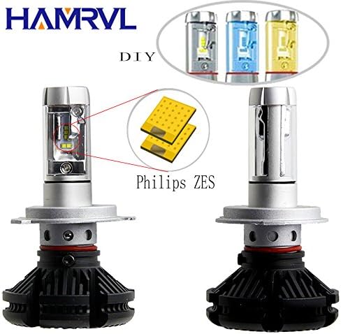 HAMRVL H4 LED Car Headlight Bulbs Kit Auto LED Light Conversion Kit 12V-24V Replace for Car Halogen Lights or HID Bulbs Automotive Hi/Lo with Phillips ZES beads 6000-6500k X3-H4 2pcs 2 Year Warranty