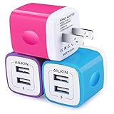 USB Wall Charger, Charger Adapter, Ailkin 3-Pack 2.1Amp Dual Port Quick Charger Plug Cube for iPhone 7/6S/6S Plus/6 Plus/6/5S/5, Samsung Galaxy S7/S6/S5 Edge, LG, HTC, Huawei, Moto, Kindle and More