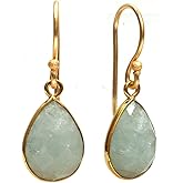 Gempires Teardrop Crystal Earring, Pear Shape Dangle Drop Earrings, Natural Gemstone Earring, Minimal, Everyday Wear, Hypoallergenic 14k Gold Plated, Gift for Mom Wife friend