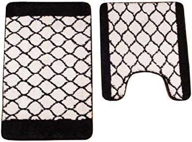 Maiija 2 Piece Super Soft Geometry Memory Foam Contour Bathmats ( 20x24"/20x32") Black in White