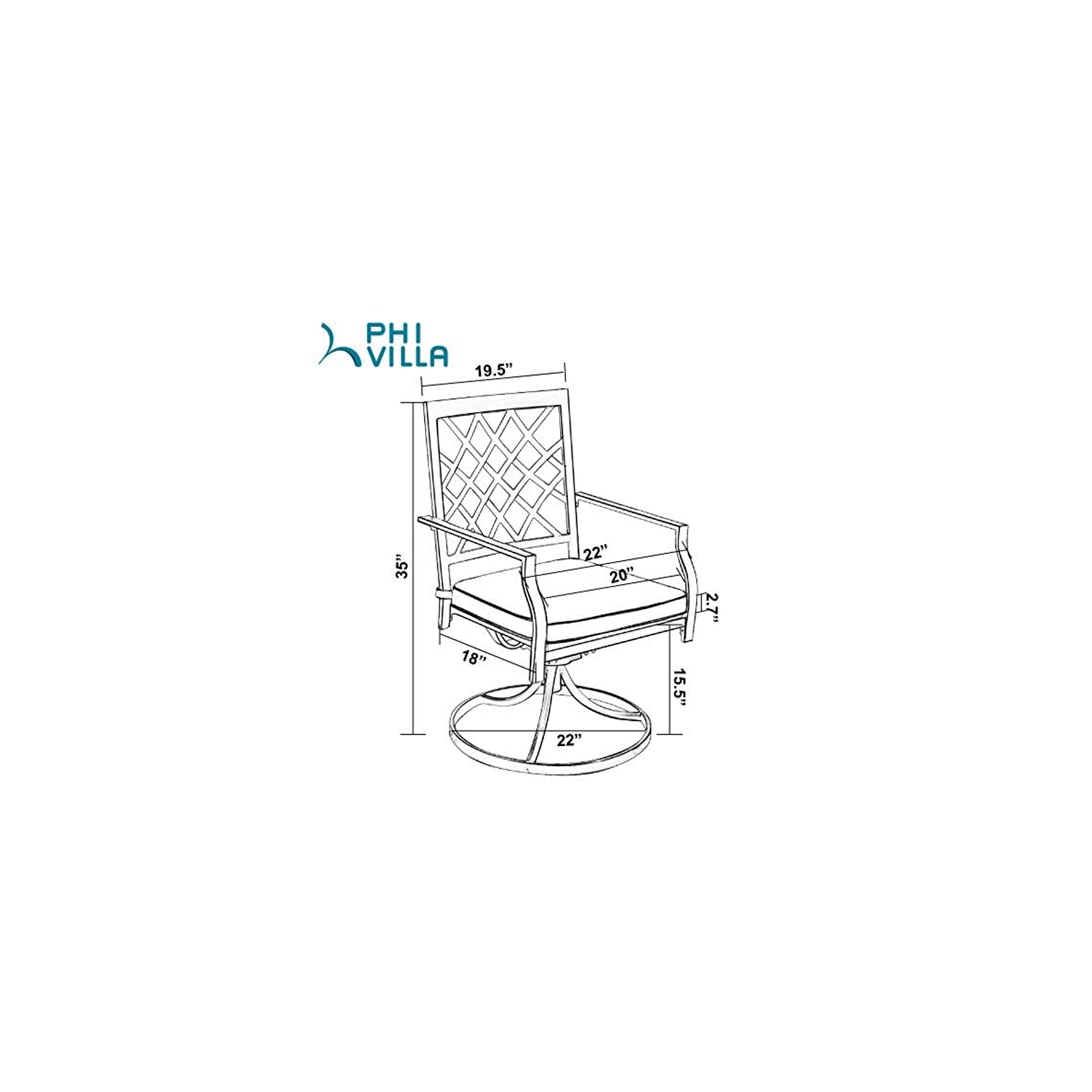 PHI VILLA Swivel Patio Chairs Set of 2 Outdoor Dining Rocker Chair