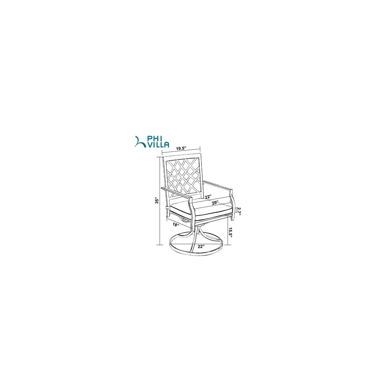 PHI VILLA Swivel Patio Chairs Set of 2 Outdoor Dining Rocker Chair