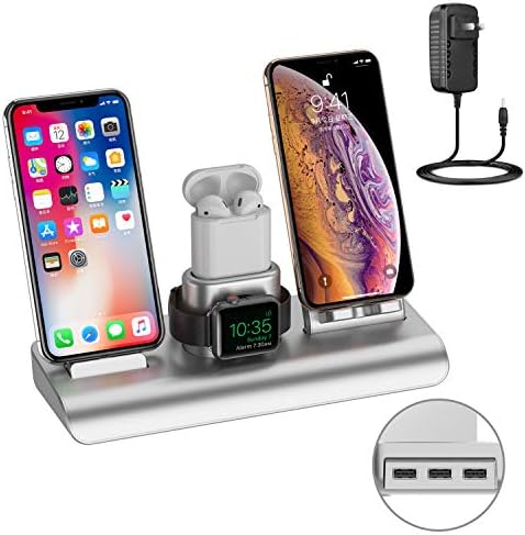Wireless Charger Station Pad for iPhone,Apple Watch Charging Stand with iPhone Wireless Charger Stand Airpods Charging Dock Stand for iPhone X XS XR 8 Plus (Silver)
