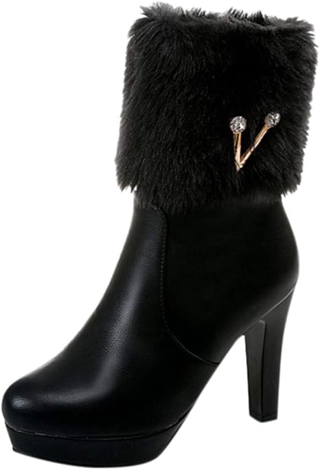 Amazon.com: Kauneus Womens Classic Rhinestone Plush Ankle Boots Stiletto Platform Mid Calf Boots 