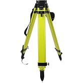 Fiberglass Surveying Tripod, Heavy Duty Yellow Fiberglass and Wood Tripod with Dual Clamp and Copper Center Screw for Robotic Total Stations and Theodolite (Flat Head-B)