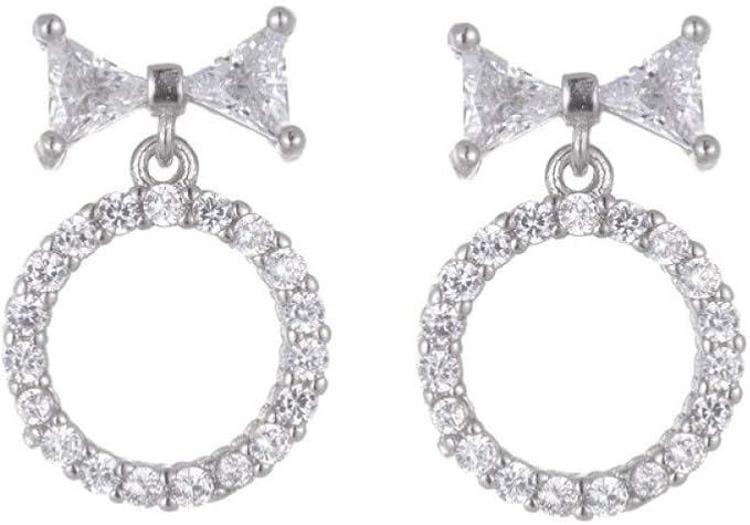 LINLIN 925 Pendientes de Cristal de Plata esterlina Bowknot para