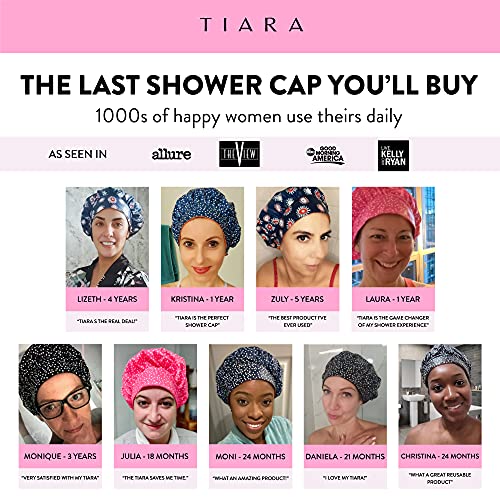TIARA Shower Cap for Women, Terry Lined LeakFree, Washable and
