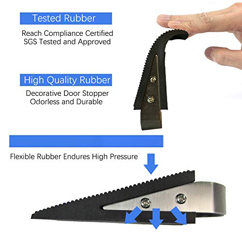 Rubber Door Stopper, 3 Pack Heavy Duty Rubber Door Wedge - Made of Rubber and Stainless Steel - Door Stop That Won't Scratch Floor or Door - Works On All Surfaces
