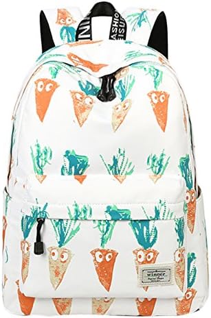 Teenagers Korean Casual School Bag Cartoon Carrot Pattern Backpack Laptop Bag size One Size (Buff)