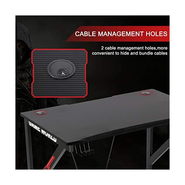 LYNSLIM Ergonomic Gaming Desk 42” K Shaped Computer Table for Home Office Gamer Workstation